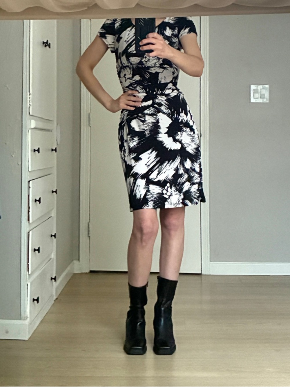 Max & Cleo Black and White Floral Midi Dress